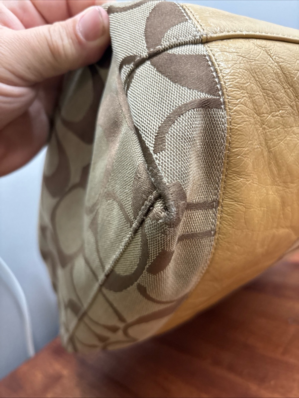 Coach Khaki Signature Canvas Tote with Gold Trim - Picture 13 of 16